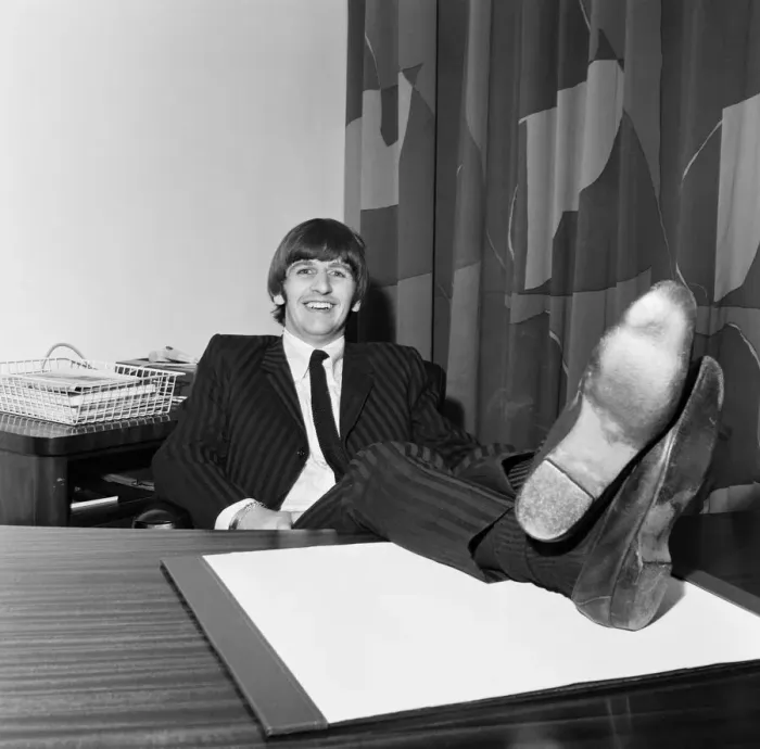 Framed Print : Beatles drummer Ringo Starr speaks to the press after the birth of his baby boy Zak Framed Print : Beatles drummer Ringo Starr speaks to the press after the birth of his baby boy Zak