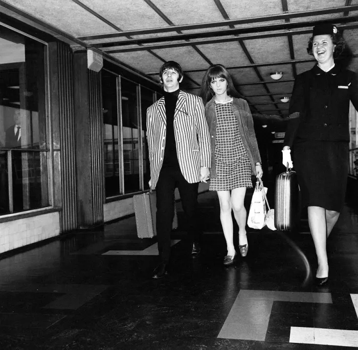 Framed Print : Beatles drummer Ringo Starr and wife Maureen at Heathrow Airport before leaving for a two