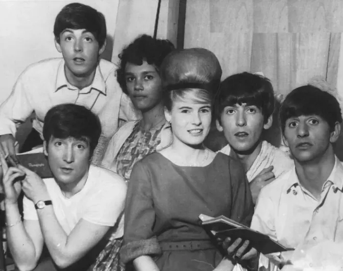 Framed Print : The Beatles with fans Rona Campbell from Fiji and Jennifer Gemmell at the Carlton Cinema Framed Print : The Beatles with fans Rona Campbell from Fiji and Jennifer Gemmell at the Carlton Cinema