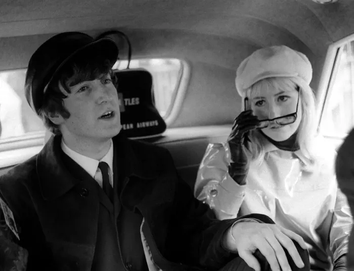 Framed Print : The Beatles February 1964 John Lennon and his wife Cynthia in the back of a car