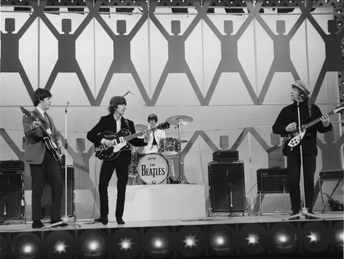 Framed Print : Beatles files 1965 The Beatles in concert rehearsing for Blackpool night out show
