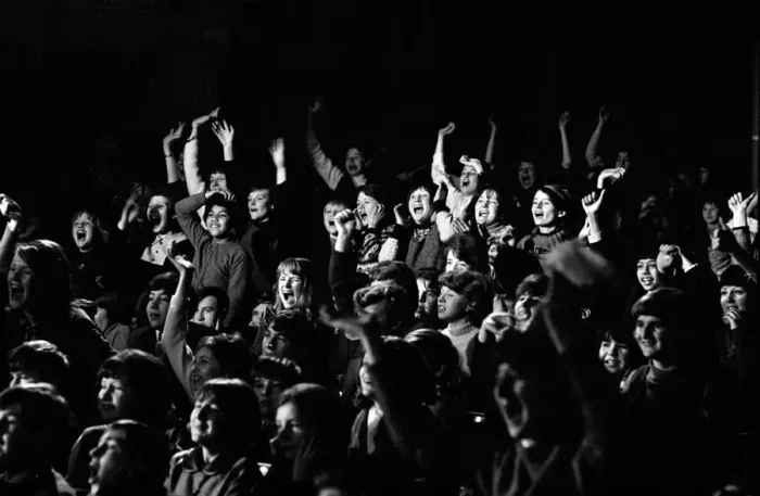 Framed Print : The Beatles filming at the Scala Theatre watched by a crowd of screaming fans 3rd