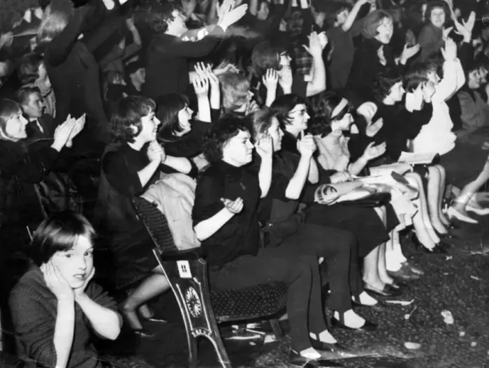 Framed Print : Beatles at the Globe Theatre, Stockton show the fans clapping and screaming Framed Print : Beatles at the Globe Theatre, Stockton show the fans clapping and screaming