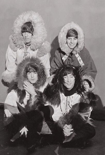 Beatles group shot wearing eskimo outfits 23rd December 1964 Top row George