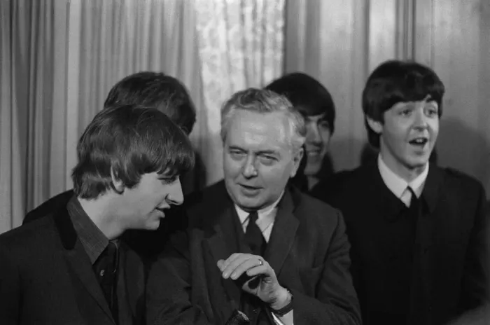 Framed Print : The Beatles and Harold Wilson MP, Labour Party Leader who presented them with their Framed Print : The Beatles and Harold Wilson MP, Labour Party Leader who presented them with their