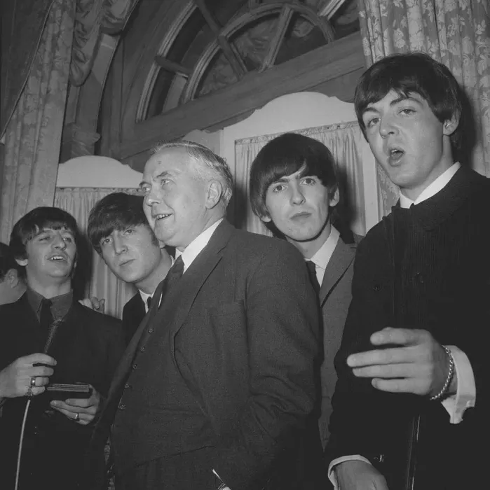 Framed Print : The Beatles with Harold Wilson MP, Labour Party Leader who presented them with their Framed Print : The Beatles with Harold Wilson MP, Labour Party Leader who presented them with their