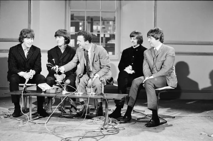 Framed Print : The Beatles hold a news press conference after it was released, this morning Framed Print : The Beatles hold a news press conference after it was released, this morning