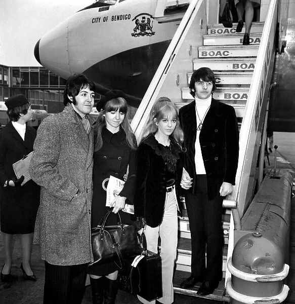 The Beatles leaving Heathrow Airport for India where they will meet Maharishi Mahesh Yogi