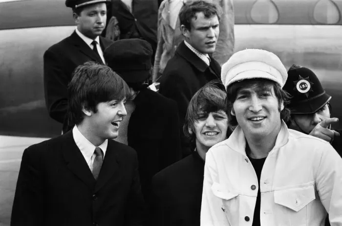 Framed Print : The Beatles at London Heathrow Airport. The Beatles returned home after a Framed Print : The Beatles at London Heathrow Airport. The Beatles returned home after a