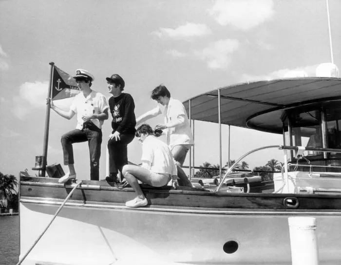 Framed Print : The Beatles in Miami Florida, United States of America. The Beatles on the deck of