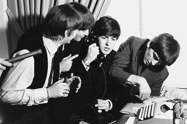 The Beatles during a New York press conference on tour in the USA February 1964