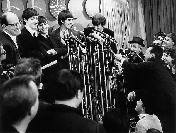 The Beatles news press conference at the Kennedy Airport, New York, on arrival in America