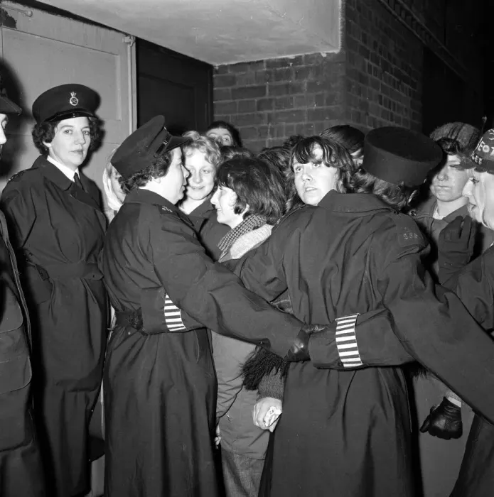 Framed Print : The Beatles November 1963 Policewomen holding back fans with linked arms near Framed Print : The Beatles November 1963 Policewomen holding back fans with linked arms near