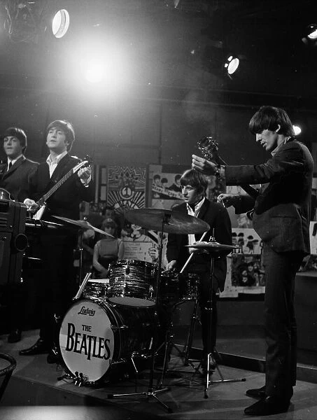 The Beatles performing on the set of 'Ready, Steady, Go