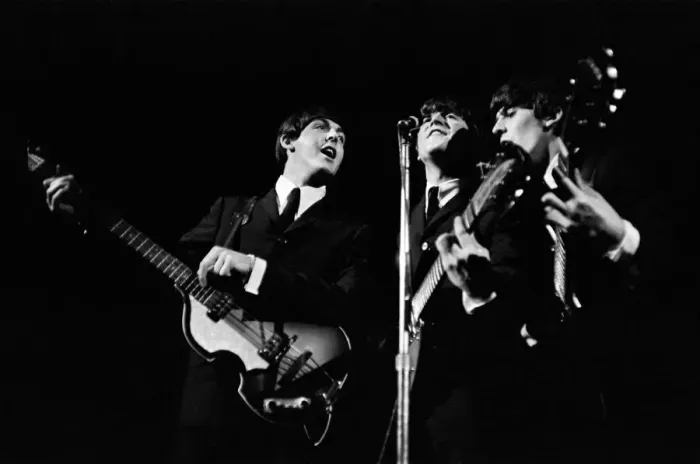 Framed Print : Beatles performing on stage, November 1964. Left to right: Paul McCartney Framed Print : Beatles performing on stage, November 1964. Left to right: Paul McCartney