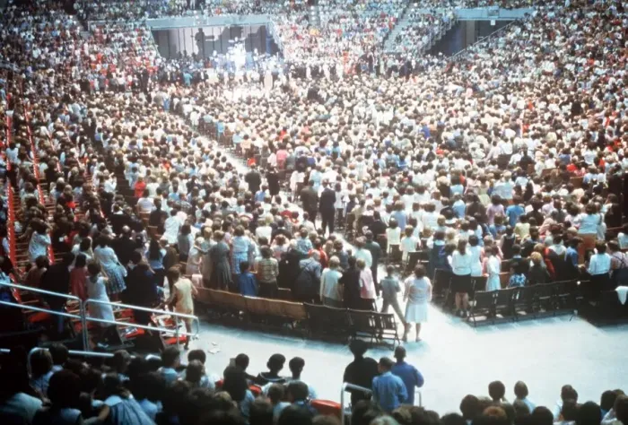Framed Print : The Beatles play to a packed out Seattle Center during their second tour of the USA