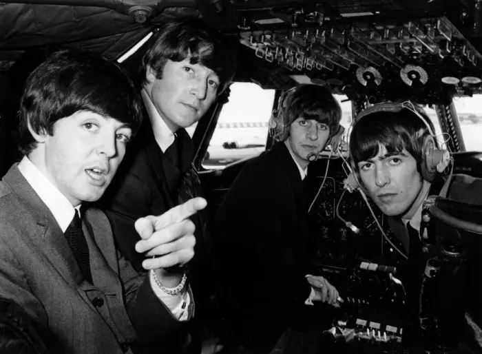 Framed Print : Beatles pop band in the cockpit of an aircraft on the way to the Northern Premiere of a Framed Print : Beatles pop band in the cockpit of an aircraft on the way to the Northern Premiere of a