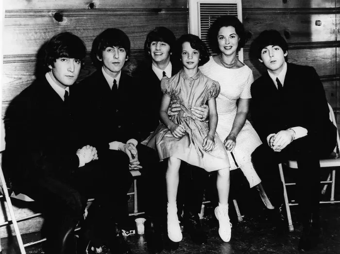 Framed Print : Beatles Pop Group In Their Dressing Room With Actress Shirley Temple August 1964