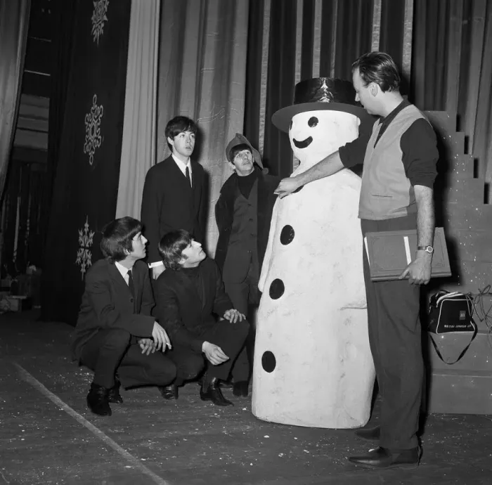Framed Print : The Beatles pose with a Snowman, as they take a break from rehearsals at the Astoria Framed Print : The Beatles pose with a Snowman, as they take a break from rehearsals at the Astoria