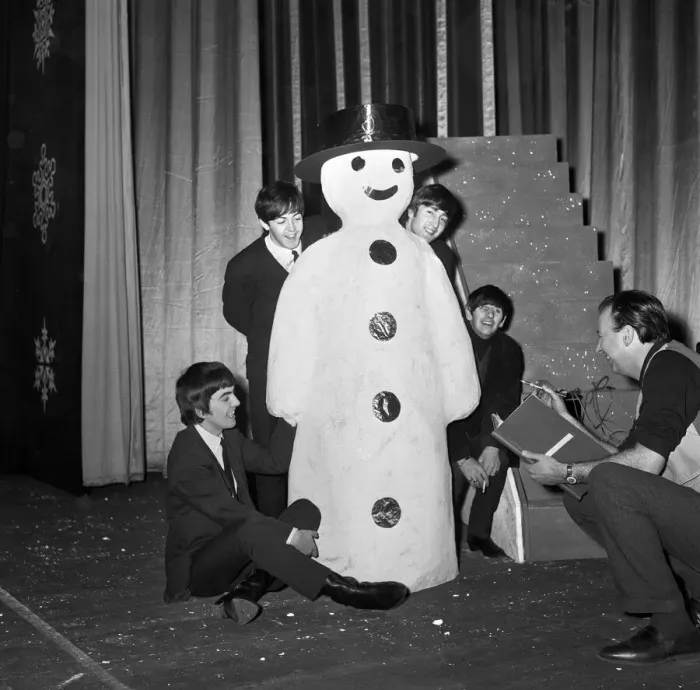 Framed Print : The Beatles pose with a Snowman, as they take a break from rehearsals at the Astoria Framed Print : The Beatles pose with a Snowman, as they take a break from rehearsals at the Astoria