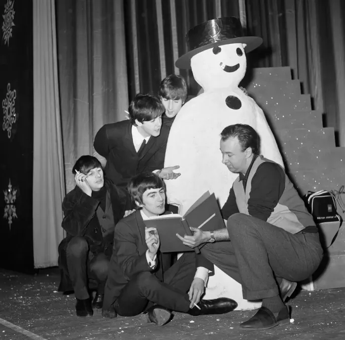 Framed Print : The Beatles pose with a Snowman, as they take a break from rehearsals at the Astoria Framed Print : The Beatles pose with a Snowman, as they take a break from rehearsals at the Astoria