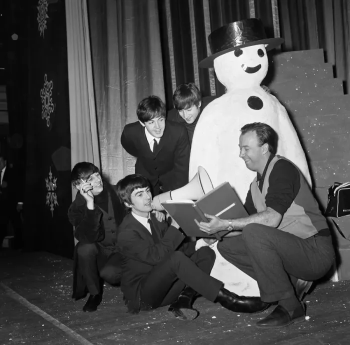 Framed Print : The Beatles pose with a Snowman, as they take a break from rehearsals at the Astoria Framed Print : The Beatles pose with a Snowman, as they take a break from rehearsals at the Astoria