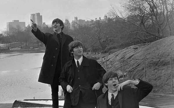 The Beatles at a press call in Central Park, New York. L-R: Ringo Starr