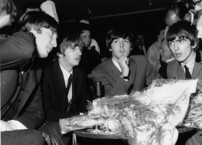 Framed Print : Beatles at press reception, Speke Airport, Liverpool, 10 July 1964 Framed Print : Beatles at press reception, Speke Airport, Liverpool, 10 July 1964