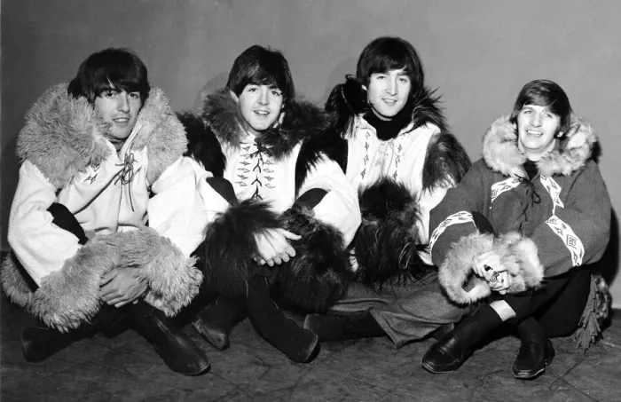 Framed Print : The Beatles rehearse for Another christmas show at Hammersmith Odeon dressed in eskimo