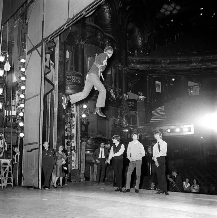 Framed Print : The Beatles running through a Flying Ballet routine with during rehearsals for
