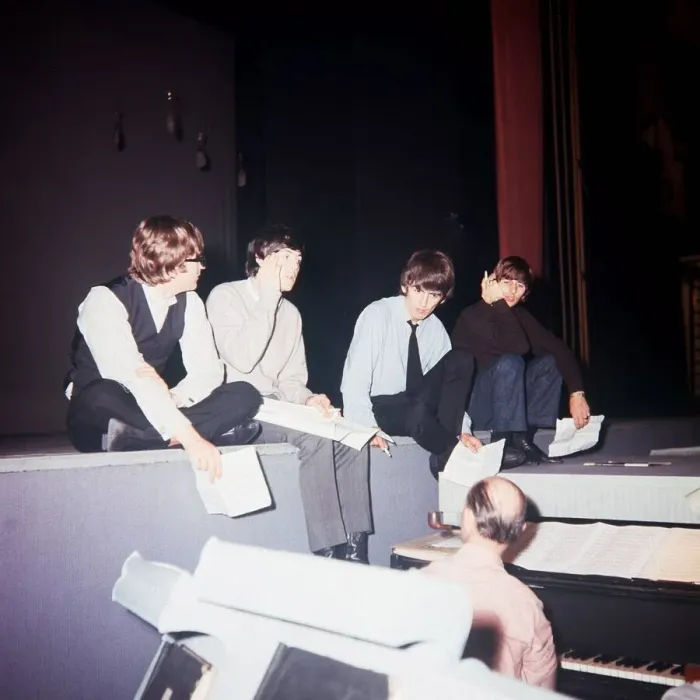 Framed Print : The Beatles running through a Flying Ballet routine with sketch director Joseph