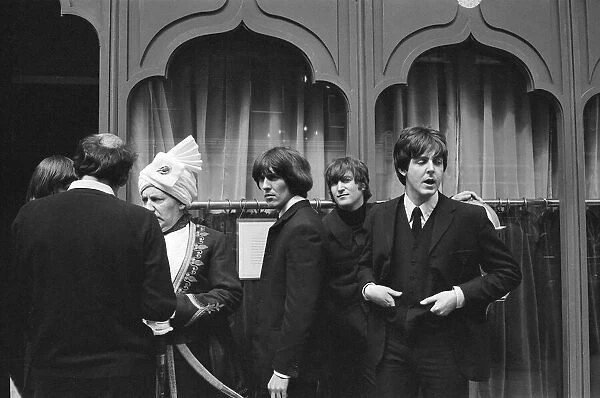The Beatles on set of new film Help! 9th May 1965. The shoot moved to a side