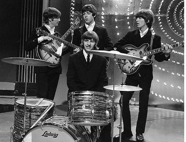 The Beatles on the set of Top of the Pops, their first and last time on the show