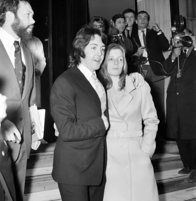Framed Print : Beatles singer Paul McCartney with his bride Linda Eastman after their wedding ceremony Framed Print : Beatles singer Paul McCartney with his bride Linda Eastman after their wedding ceremony