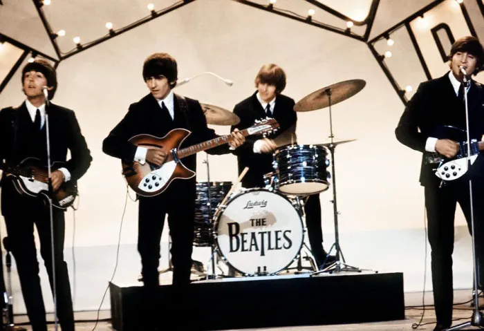 Framed Print : Beatles on stage in Blackpool for their appearnace on the Blackpool Night Out TV show 19
