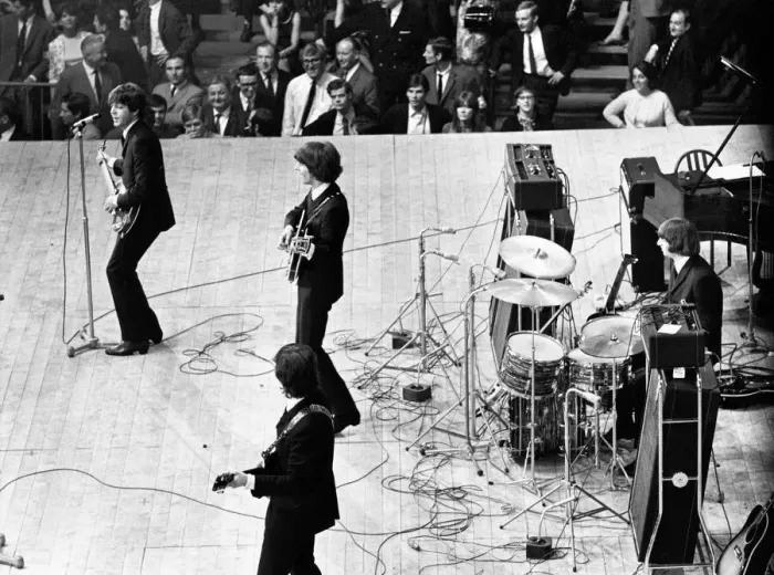 Framed Print : The Beatles on stage at the Palais des Sport in Paris. June 1965