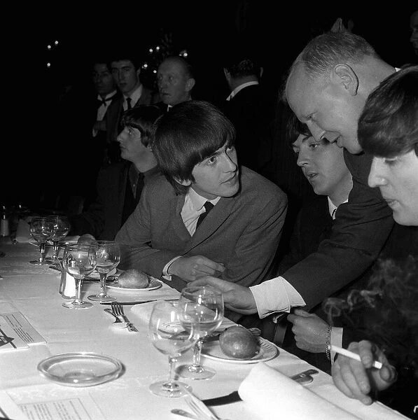 The Beatles table at the Variety Club Awards luncheon, Dorchester Hotel, London