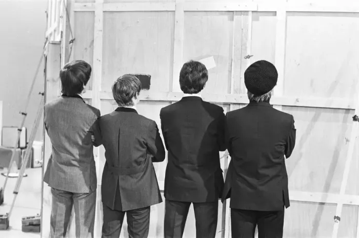 Framed Print : The Beatles, Teddington TV Studios. Break during recording of music Framed Print : The Beatles, Teddington TV Studios. Break during recording of music