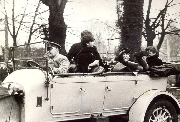 The Beatles in a vintage 1912 Rolls Royce at AB Riverside Studios in Teddington