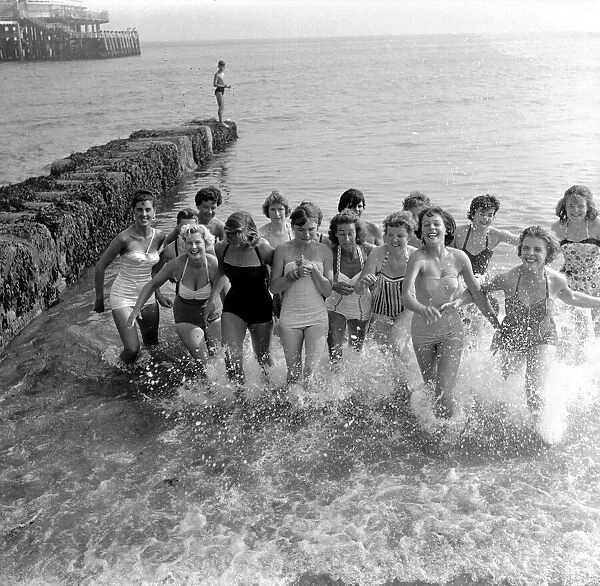 Beauty contest contestant seen here playing in the sea at Ventnor, UK