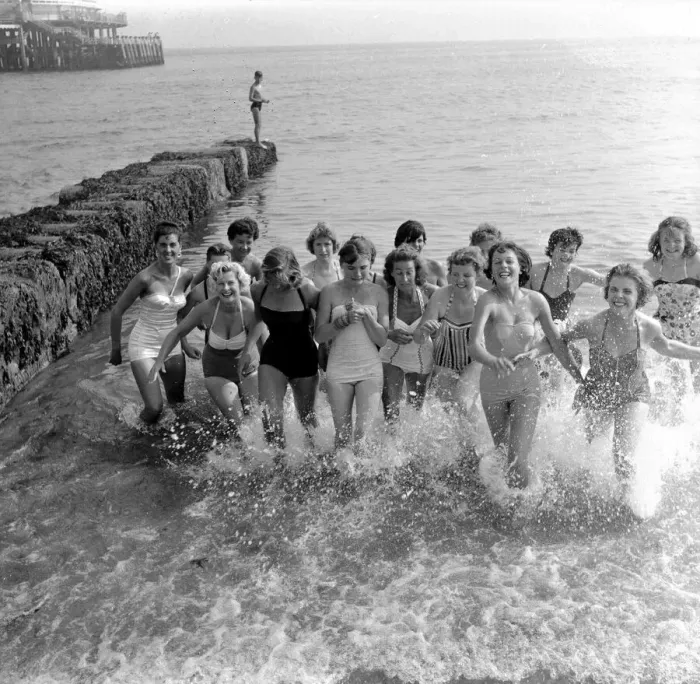 Framed Print : Beauty contest contestant seen here playing in the sea at Ventnor, UK Framed Print : Beauty contest contestant seen here playing in the sea at Ventnor, UK