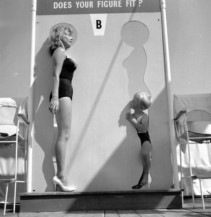 Framed Print : Beauty contest girl at Sandbank seen here with her younger rival. 14th July 1959 Framed Print : Beauty contest girl at Sandbank seen here with her younger rival. 14th July 1959