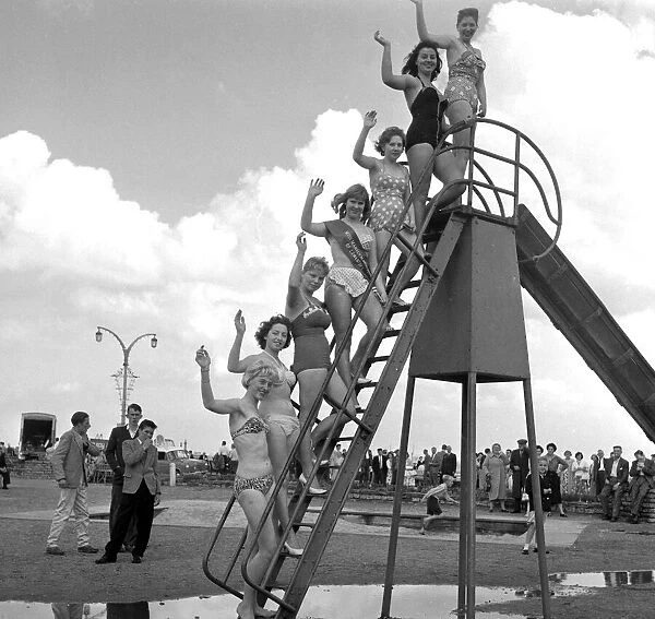 Beauty contest girls at Lowestoft, UK. 26th July 1959