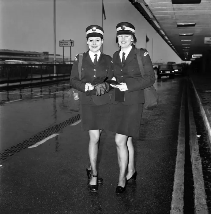 Framed Print : Beauty Queen Traffic Wardens. Travellers St Londons Heathrow Airport may have their
