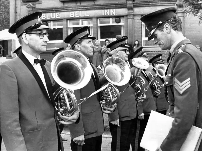 Framed Print : Bedlington Miners Picnic - The Ashington band come under the critical eye of Sergt. P. R Framed Print : Bedlington Miners Picnic - The Ashington band come under the critical eye of Sergt. P. R