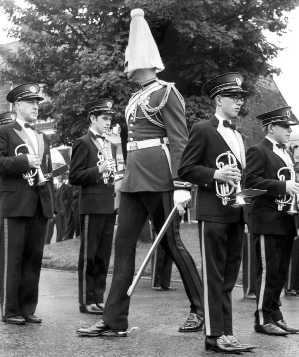 Framed Print : Bedlington Miners Picnic - Members of Backworth Colliery Band are inspected by Corporal