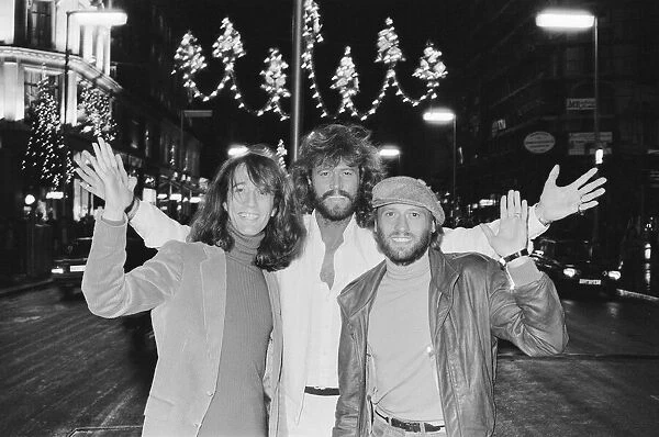 The Bee Gees check out the christmas lights in Regent Street London 22nd November 1981