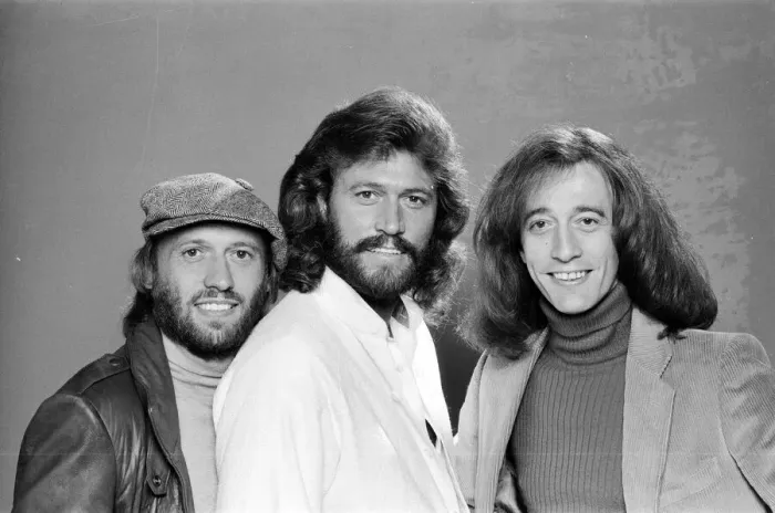 Framed Print : The Bee Gees back in London 22nd November 1981. From left to right Framed Print : The Bee Gees back in London 22nd November 1981. From left to right