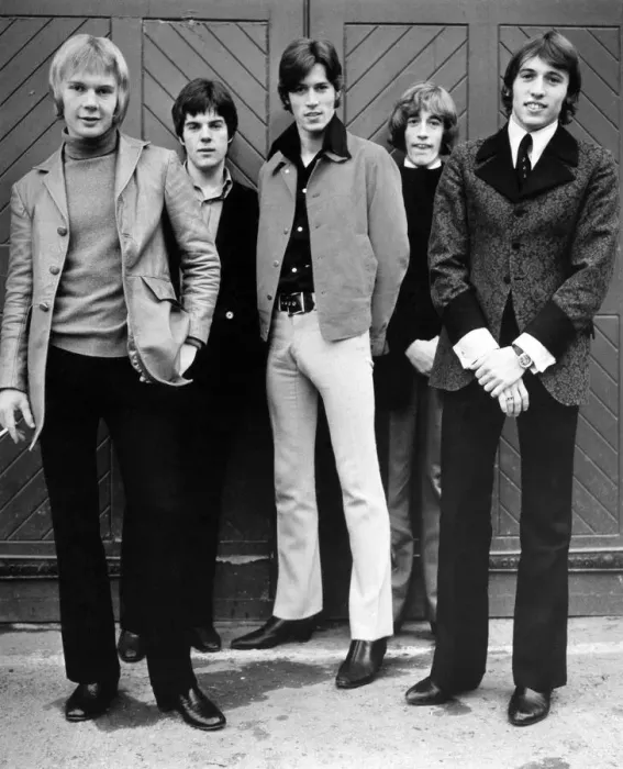Framed Print : The Bee Gees pop group pose Left to right: drummer Colin Peterson