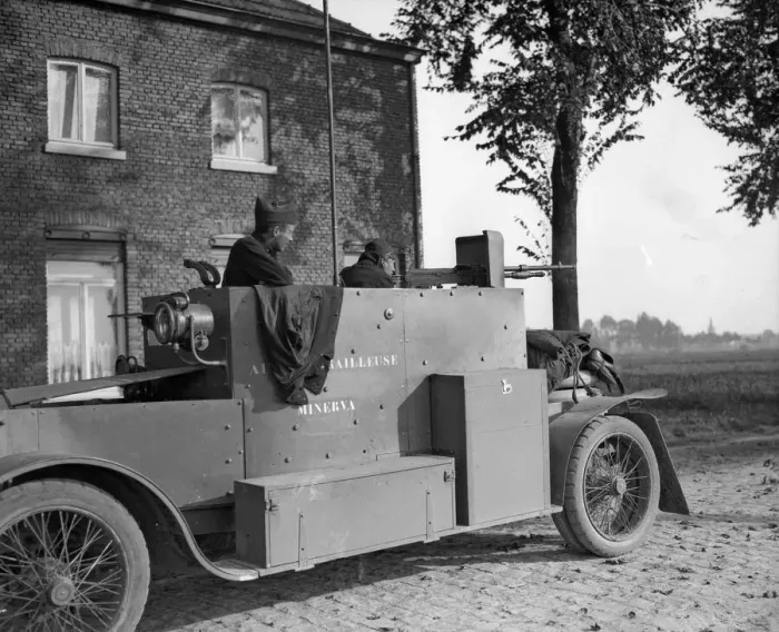 Framed Print : Belgian armoured car seen in action during the Battle of Audeghem September 26th 1914 Framed Print : Belgian armoured car seen in action during the Battle of Audeghem September 26th 1914